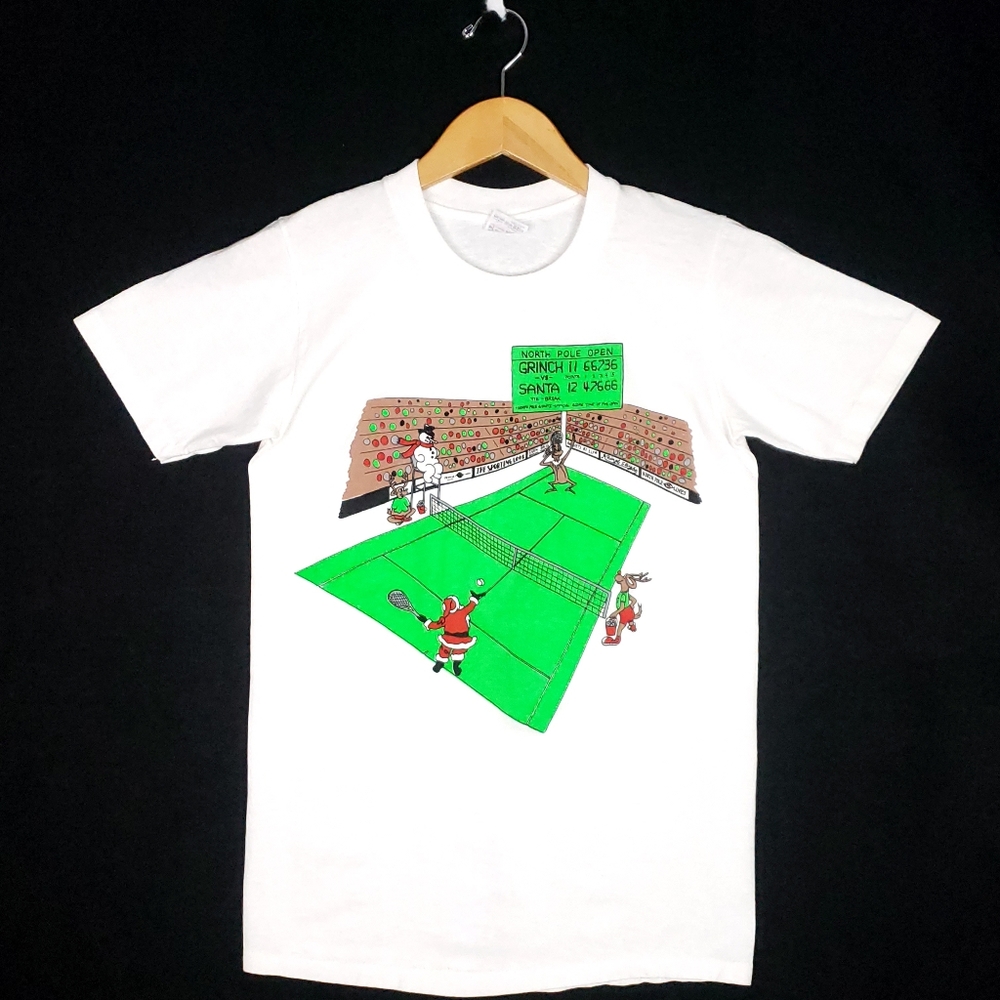 RARE Vintage The Grinch Santa Tennis Single Stitch North Pole Christmas T-shirt